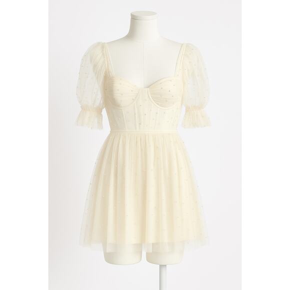 Ava Gowns Pearl Mini Dress Ivory Tulle Lace Up Back Coquette Bridal Size 16 New - Picture 2 of 16